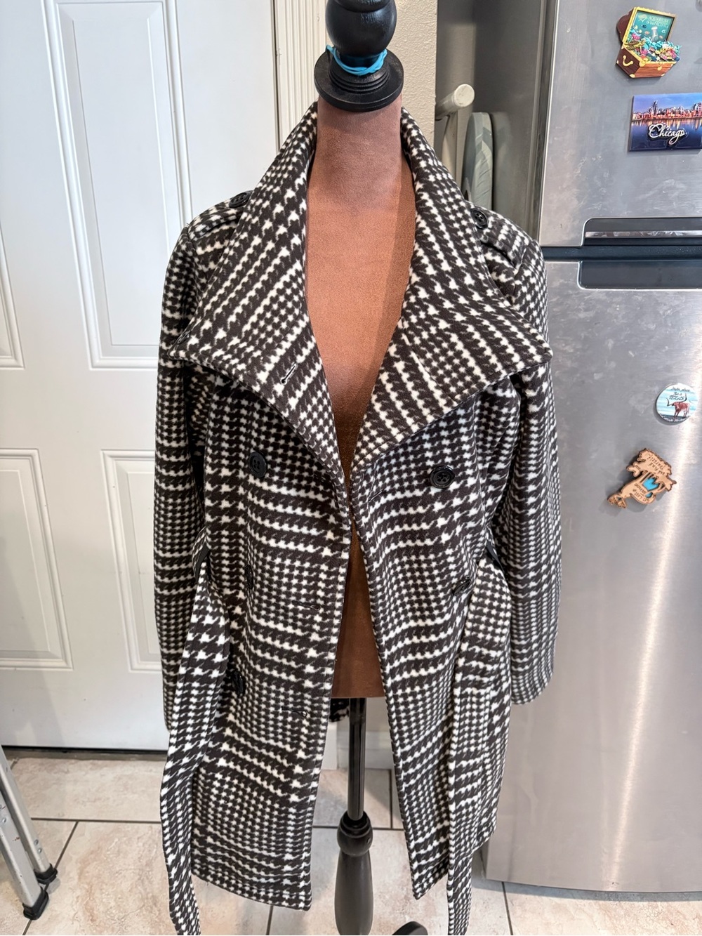 Liz Claiborne Black and White Plaid Peacoat
